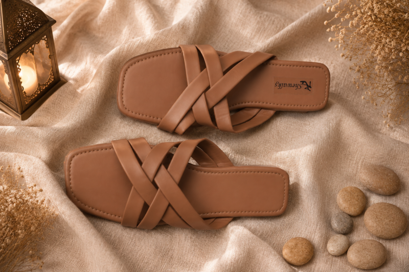 Cross Square Tan Flip-Flops